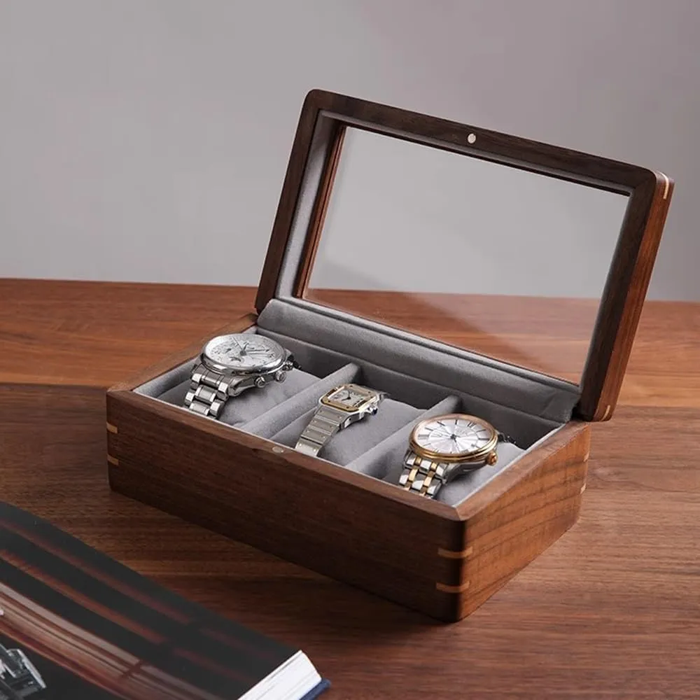 Mens Jewellery Box Watch Box, Men's Watch Display Collection Box, for Loved Ones, Fathers, Grandfathers, Watch Box for Storage and Display with Glass Top(Cherry Wood) Watch Gift Box