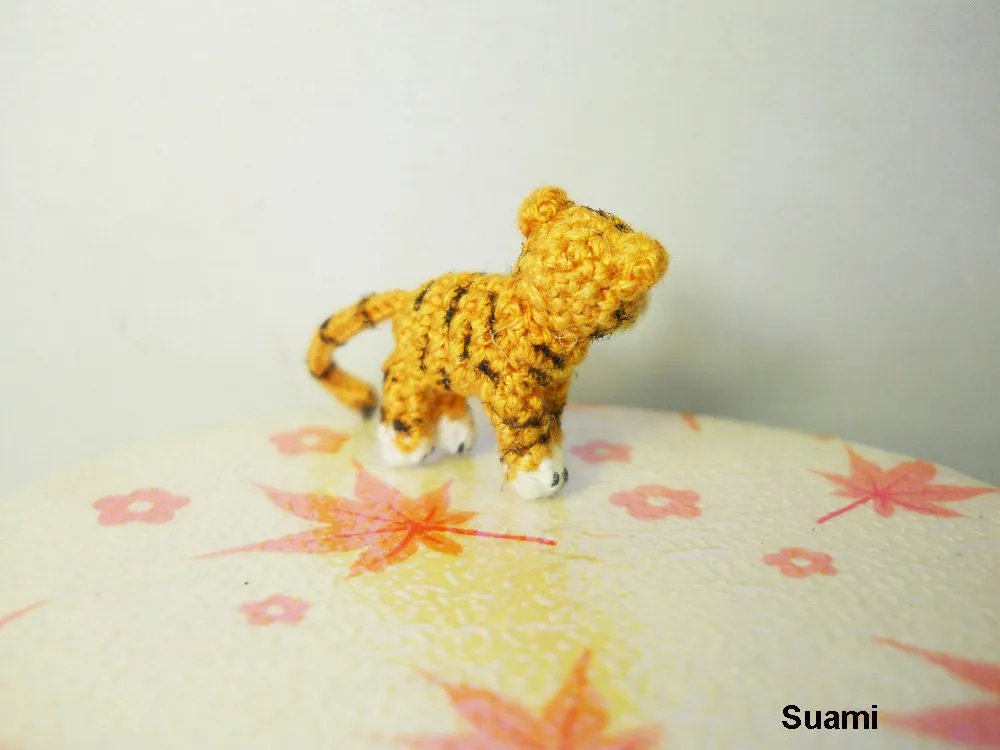 Micro Yellow Tiger - Mini Tiny Crochet Dollhouse Miniature Tigers - Made To Order