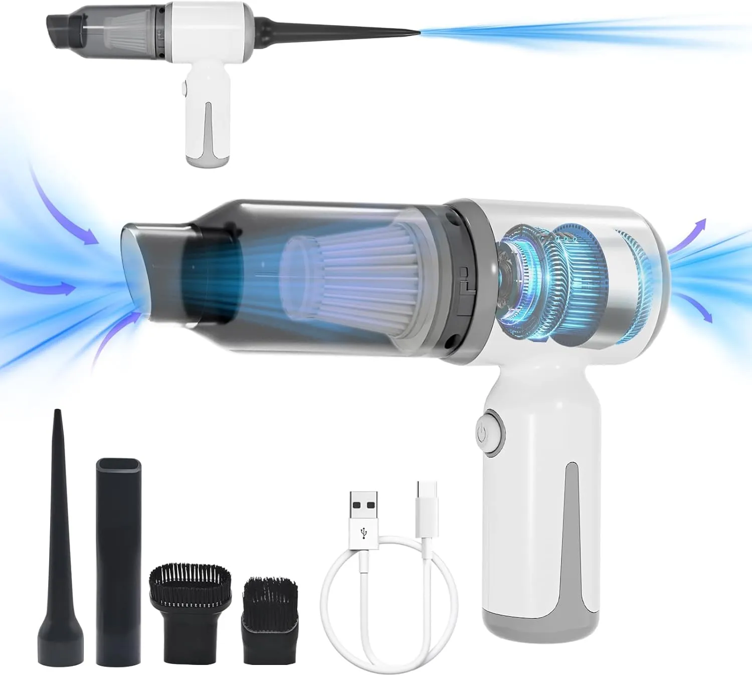 Mini Cordless Car Vacuum, Wireless Handheld Vacuum Cleaner 9KPa High Power Suction, Portable 3 in 1 Little Vacuum &Air Blower & Pump,USB-C Charging for Small Space at Car Home&Office
