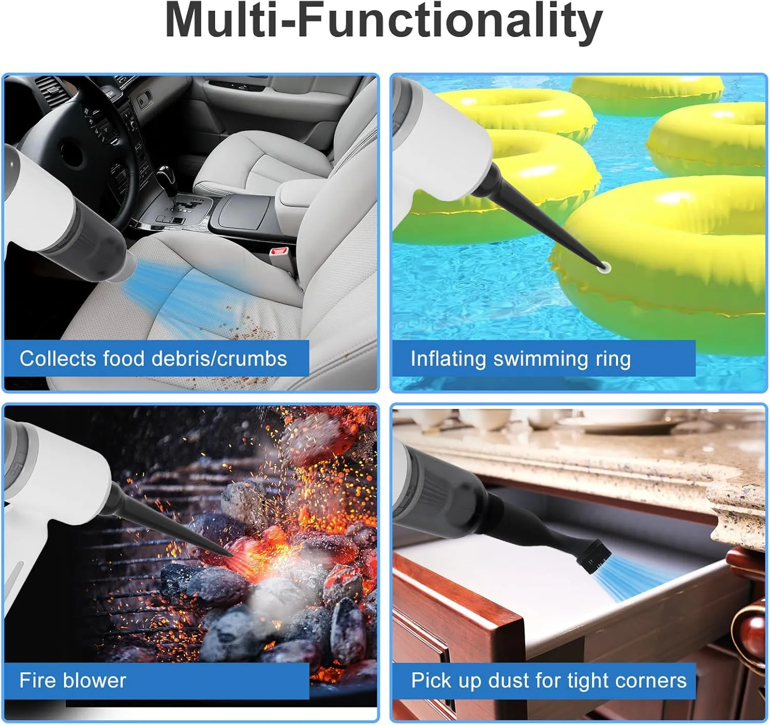 Mini Cordless Car Vacuum, Wireless Handheld Vacuum Cleaner 9KPa High Power Suction, Portable 3 in 1 Little Vacuum &Air Blower & Pump,USB-C Charging for Small Space at Car Home&Office
