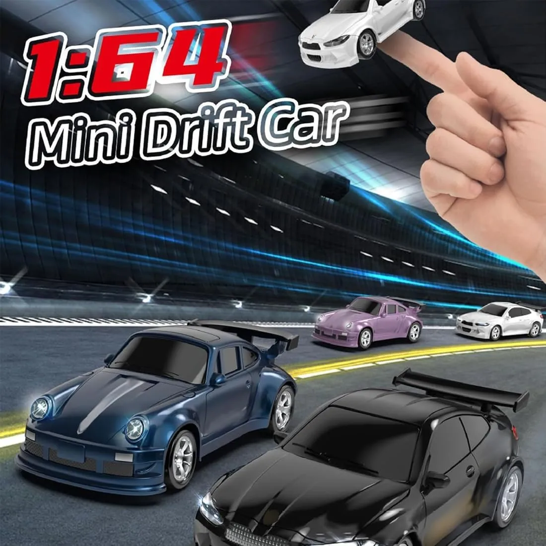 Mini RC Drift Car, Desktop 1:64 Scale 15 Km/h 4WD 2.4Ghz Remote Control RC Racing Drift Sports Car with LED Lights Hobby Gift for Adults Enthusiasts