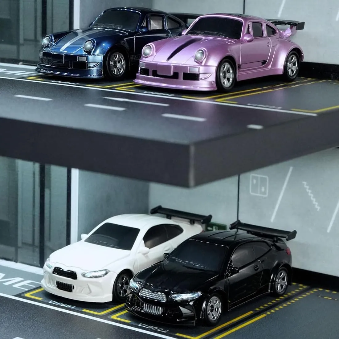 Mini RC Drift Car, Desktop 1:64 Scale 15 Km/h 4WD 2.4Ghz Remote Control RC Racing Drift Sports Car with LED Lights Hobby Gift for Adults Enthusiasts