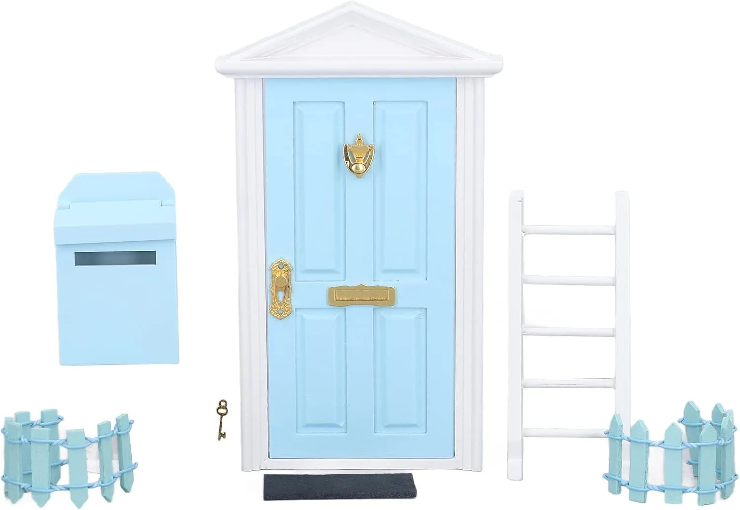 Mini Wooden Door Set, Tiny Wooden Tooth Fairy Door for 1:12 Dollhouse (Blue)
