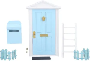 Mini Wooden Door Set, Tiny Wooden Tooth Fairy Door for 1:12 Dollhouse (Blue)