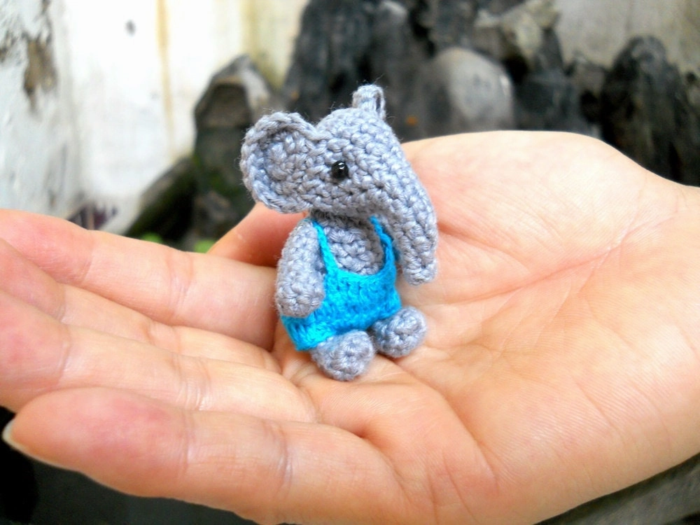 Mini Elephant Boy - Tiny Crochet Elephant Stuffed Animal  - Made To Order