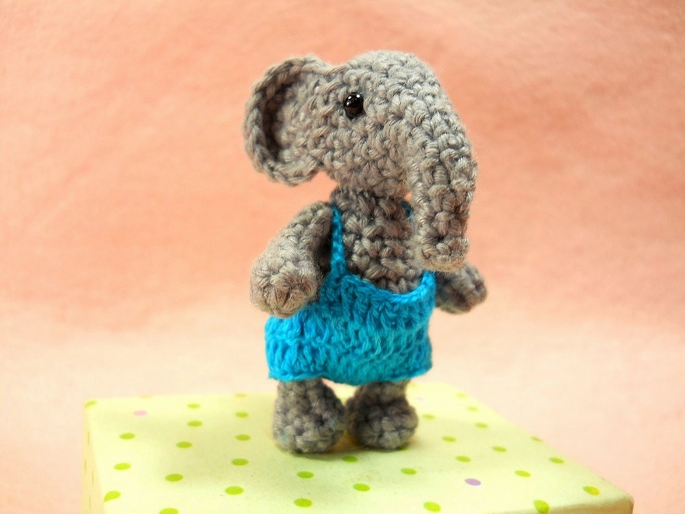 Mini Elephant Boy - Tiny Crochet Elephant Stuffed Animal  - Made To Order