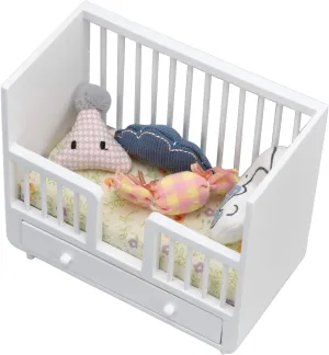 Miniature Dollhouse Baby, 1:12 Bed DIY Baby, Decor Wooden Crib Furniture Doll for Room Accessoreis Craft with 4 Cushions Kids