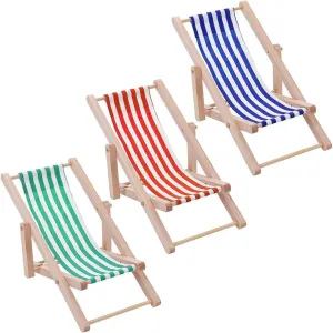 Miniature Dollhouse Beach Chair 3 Pieces Mini Folding Wooden Beach Chair Dolls House Mini Deck Dollhouse Furniture Accessories for Indoor Outdoor 1