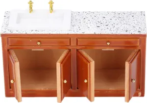 Miniature Dollhouse Sink Cabinet with Marble Countertop 1:12 Dollhouse Furniture for Kitchen Decor