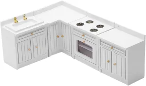 Miniature Furniture Dollhouse Kitchen Cabinets Set 1:12 Scale Wooden Model Freely Combined 4PCS Mini House Accessories Furnishings Kit Decoration Gift (White)