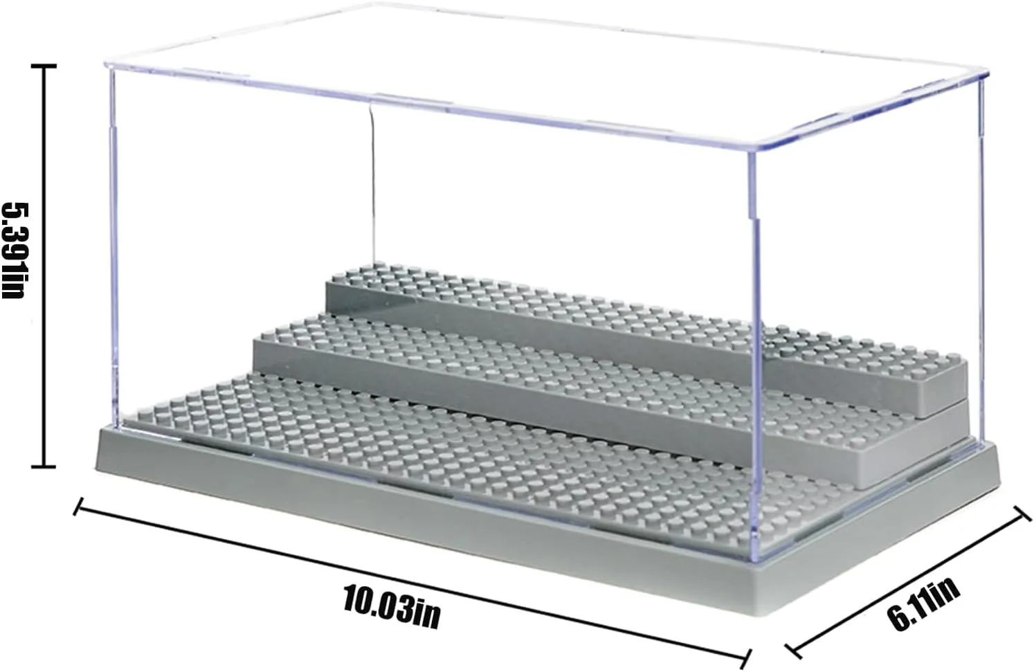 Minifigure Display Case for Action Figures Blocks, Dustproof Acrylic Display Box Storage with 3 Movable Steps for Collection Models Minifigures, Bricks Blocks Toys