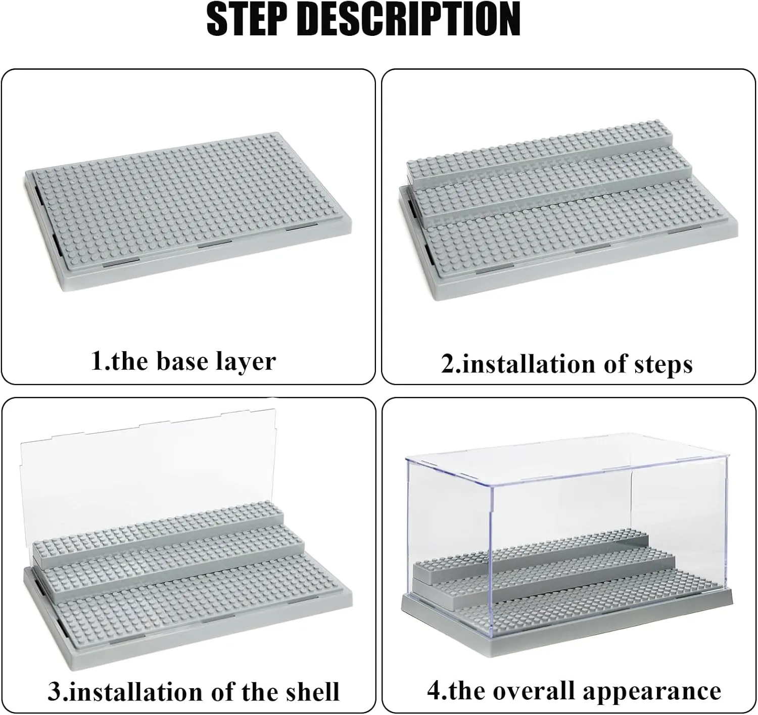 Minifigure Display Case for Action Figures Blocks, Dustproof Acrylic Display Box Storage with 3 Movable Steps for Collection Models Minifigures, Bricks Blocks Toys