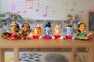 MODI Toys Mini Bundle - 7 Small Mantra Singing Plush Toys: Shiv Shankar, Durga Devi, Saraswati, Laxmi, Baby Ganesh, Hanuman & Krishna - Perfect Diwali Hindu Gifts