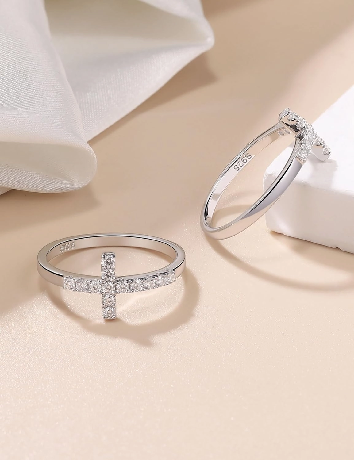 Moissanite Sterling Silver Sideways Cross Rings for Women 925 Eternity Promise Infinity Wedding Band for Her, Size 4-11