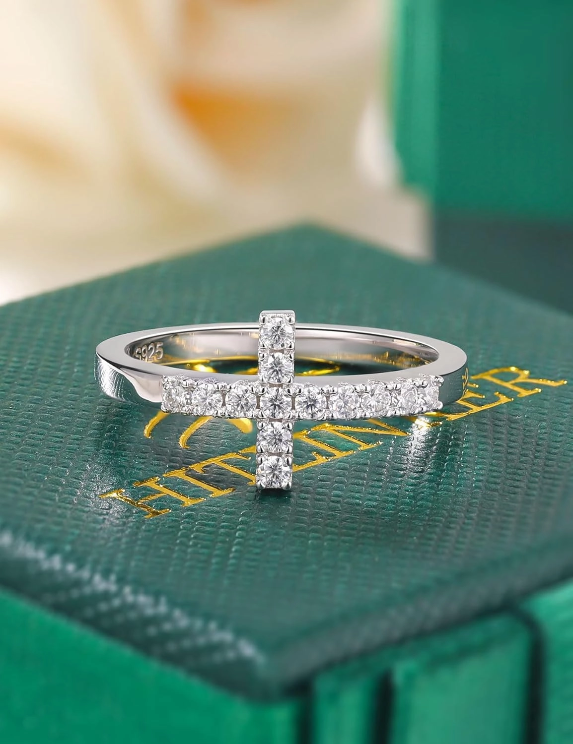 Moissanite Sterling Silver Sideways Cross Rings for Women 925 Eternity Promise Infinity Wedding Band for Her, Size 4-11