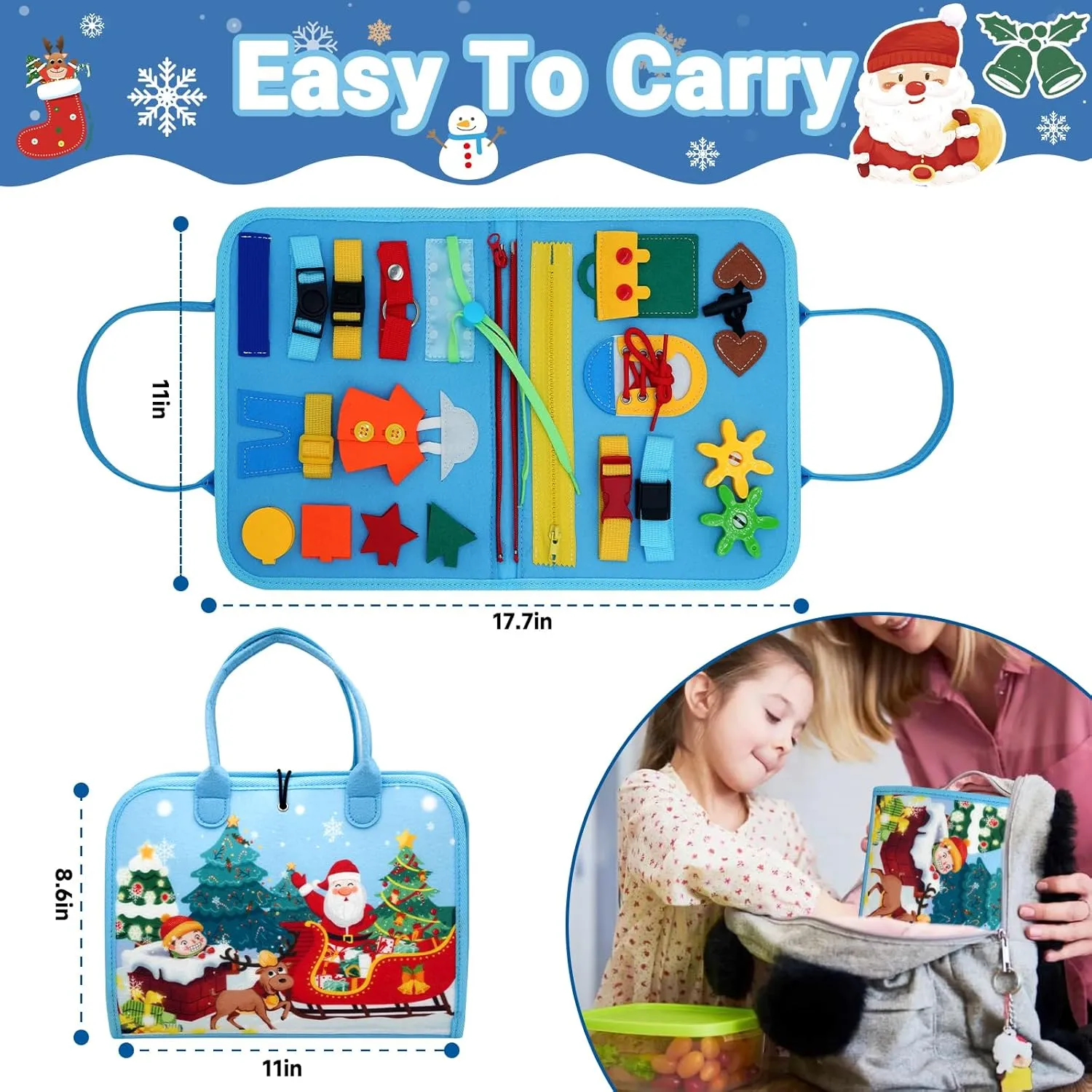 Montessori Busy Board, Baby Busy Book Educational Learning Toys for Toddlers Quiet Book Activity Books Buckle Toy Fine Motor Skills Toys for 1 2 3 4 5 Year Old Kids (Blue)