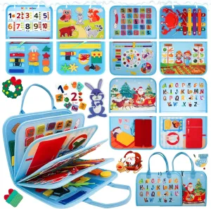 Montessori Busy Board, Baby Busy Book Educational Learning Toys for Toddlers Quiet Book Activity Books Buckle Toy Fine Motor Skills Toys for 1 2 3 4 5 Year Old Kids (Blue)