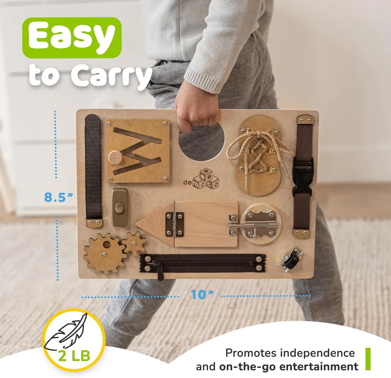 Montessori Busy Board for Toddlers, Premium Wooden Toddler Busy Board for 1 2 3 Year Old with 10 Educational Activities for Fine Motor Skills, Sensory Activity Toy for Travel, Gift for Boys & Girls
