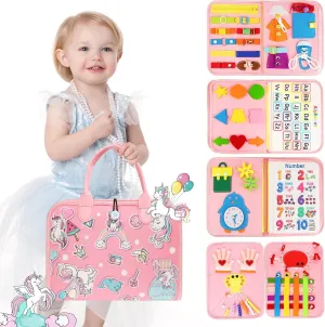Montessori Toddler Busy Board Toys - for 1-3 2-4 Year Old Gifts Birthday Girl, Educational Sensory Board，3-5 Year Busy Book Toddler Learning Activities with Fine Motor Skills