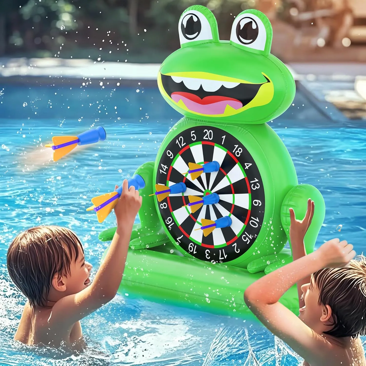 MOONTOY Pool Toys for Kids, Inflatable Frog Dart Board Game, Pool Games for Beach & Backyard, Summer Water Toys for Boys Girls Ages 6-12, Teens & Adults (Pump Included)