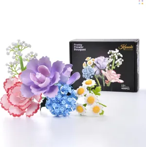 Morandi-Inspired Flowers Bouquet Set for Adults, Botanical Collection Flower Building Blocks for Home Decor, Artificial Flowers for Mother’s Day Birthday Gifts, 408PCS (NO VASE)