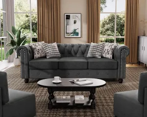 Morden Fort Classic Chesterfield Sofa Set 82'', Tufted Sofa Couch Set with Solid Wood Legs Thick Cushion, Pet-Friendly 3-Seater Sofas Couches for Living Room Bedroom Apartment - Linen Grey
