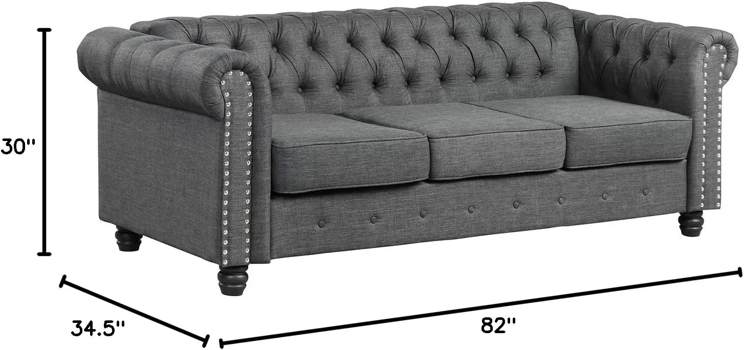Morden Fort Classic Chesterfield Sofa Set 82'', Tufted Sofa Couch Set with Solid Wood Legs Thick Cushion, Pet-Friendly 3-Seater Sofas Couches for Living Room Bedroom Apartment - Linen Grey