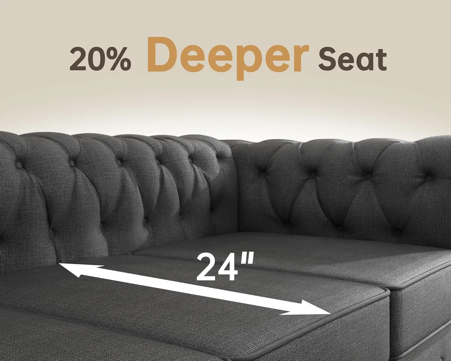 Morden Fort Classic Chesterfield Sofa Set 82'', Tufted Sofa Couch Set with Solid Wood Legs Thick Cushion, Pet-Friendly 3-Seater Sofas Couches for Living Room Bedroom Apartment - Linen Grey