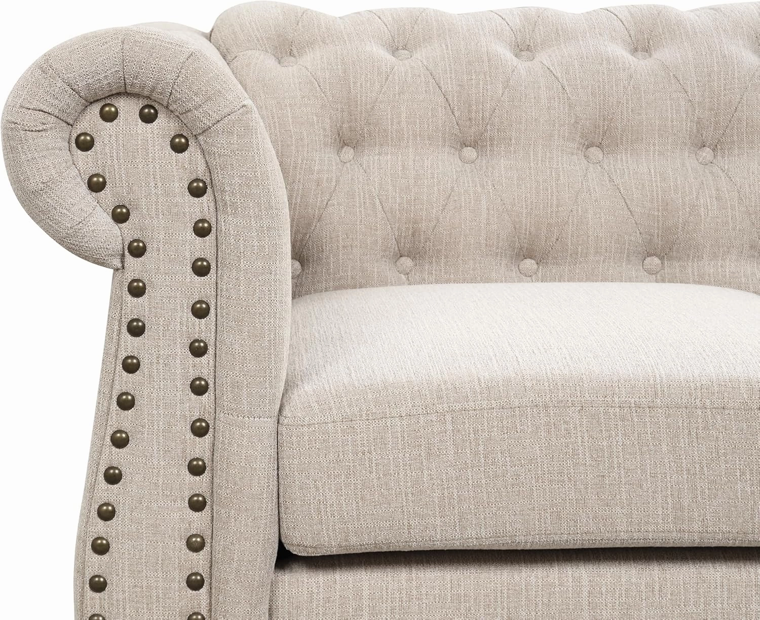 Morden Fort Classic Chesterfield Victoria Arm Sofa Set 82'', Tufted 3-Seater Sofa No Sagging with Solid Wood Legs, Pet-Friendly Sofa Set Couch for Living Room Bedroom Apartment - Chenille Beige