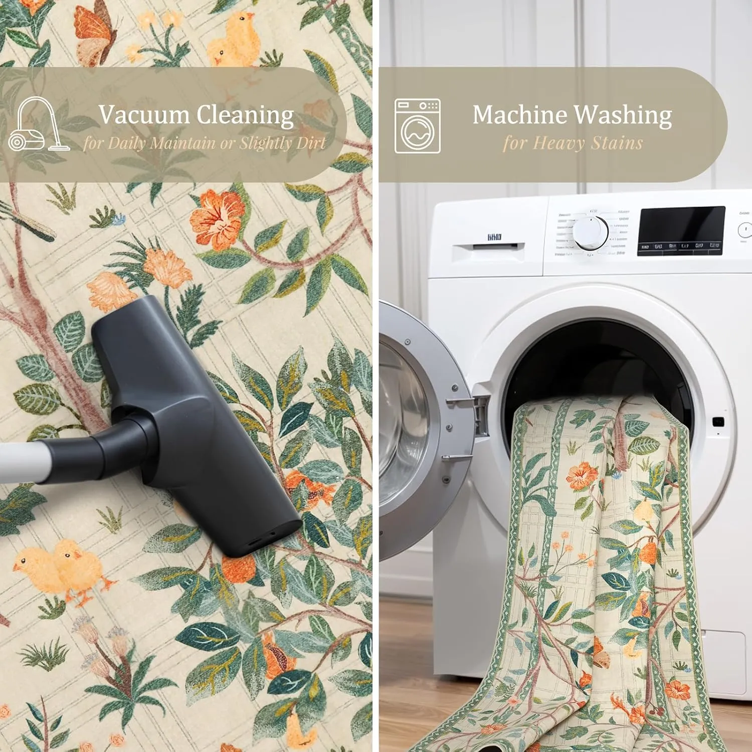 Morebes Washable Rug Runners for Hallways Non Slip 8 ft, Boho Floral Kitchen Sage Green Runner Rug, Soft Flower Botanical Indoor Throw Carpet for Entry Entrance Bedroom Laundry Room
