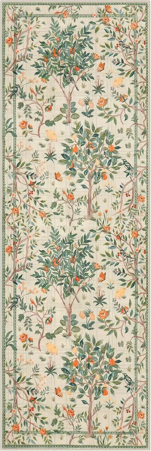 Morebes Washable Rug Runners for Hallways Non Slip 8 ft, Boho Floral Kitchen Sage Green Runner Rug, Soft Flower Botanical Indoor Throw Carpet for Entry Entrance Bedroom Laundry Room