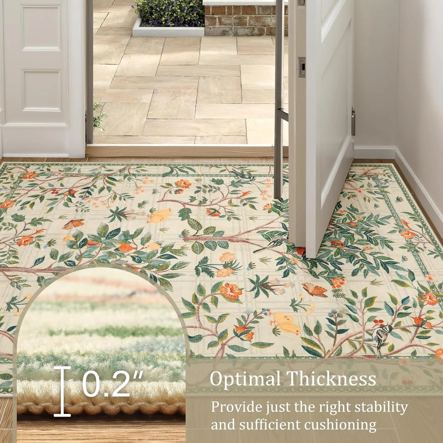 Morebes Washable Rug Runners for Hallways Non Slip 8 ft, Boho Floral Kitchen Sage Green Runner Rug, Soft Flower Botanical Indoor Throw Carpet for Entry Entrance Bedroom Laundry Room