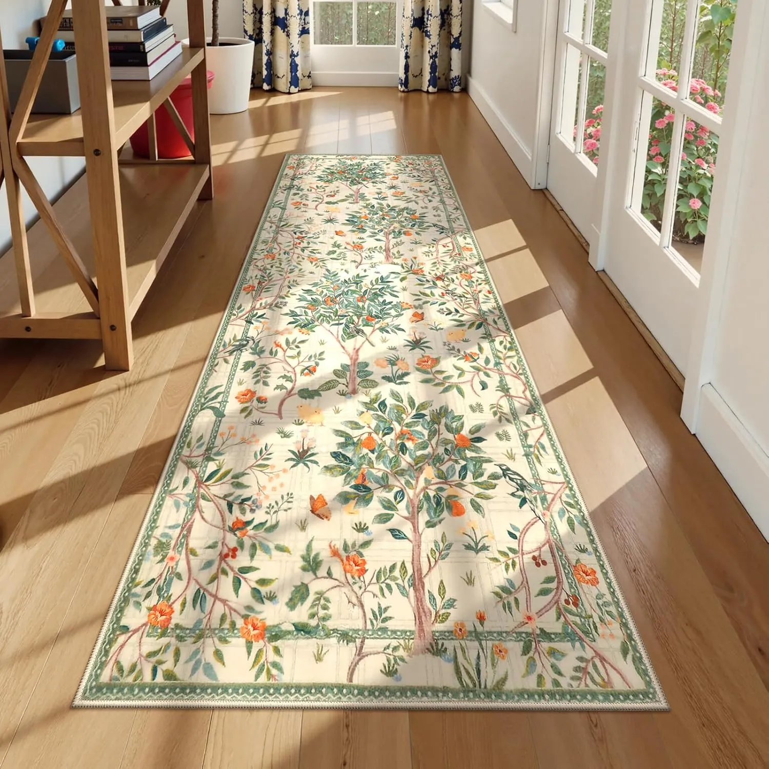 Morebes Washable Rug Runners for Hallways Non Slip 8 ft, Boho Floral Kitchen Sage Green Runner Rug, Soft Flower Botanical Indoor Throw Carpet for Entry Entrance Bedroom Laundry Room