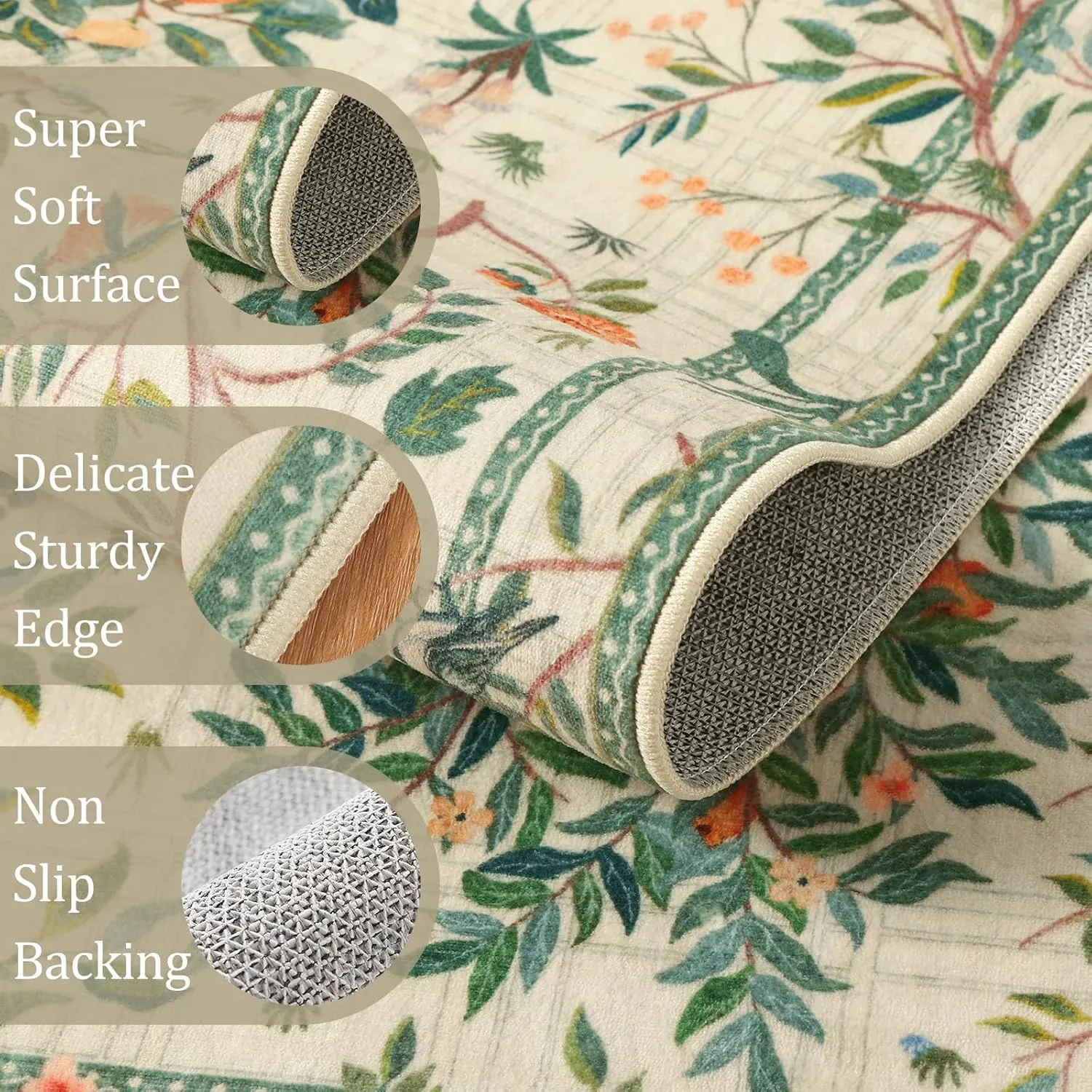 Morebes Washable Rug Runners for Hallways Non Slip 8 ft, Boho Floral Kitchen Sage Green Runner Rug, Soft Flower Botanical Indoor Throw Carpet for Entry Entrance Bedroom Laundry Room