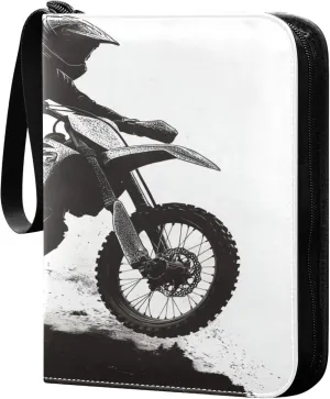 Motocross and People Card Binder 4 Pocket Collectible Trading Card Albums with 50 Sleeves Double Side PU Waterproof 3 Ring for Sports & Game Cards