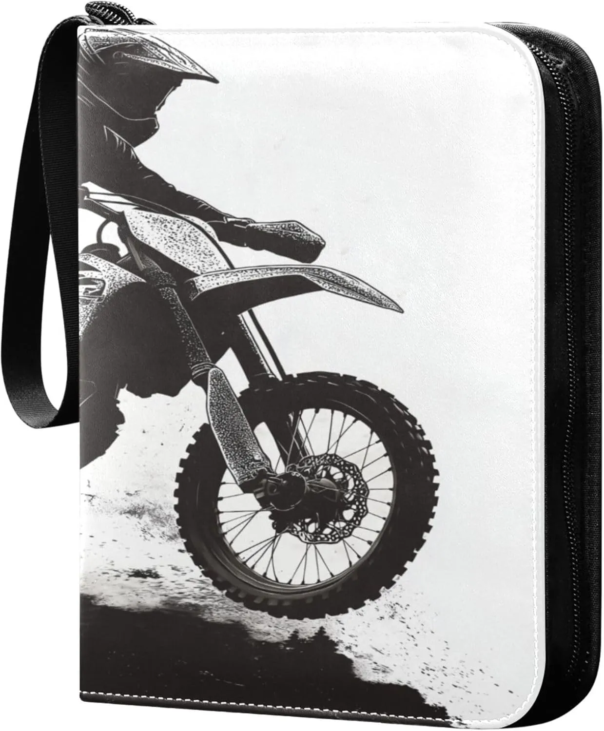 Motocross and People Card Binder 4 Pocket Collectible Trading Card Albums with 50 Sleeves Double Side PU Waterproof 3 Ring for Sports & Game Cards