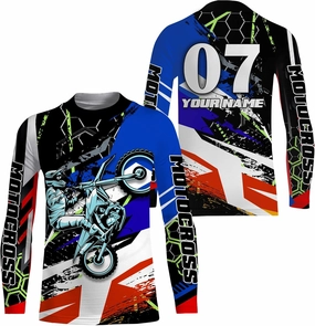 Motocross Custom Number&Name Racing Jersey T-Shirt Youth&Adult Long Sleeves, Dirt Bike Motorcycle Off-Road Riders| NMS325