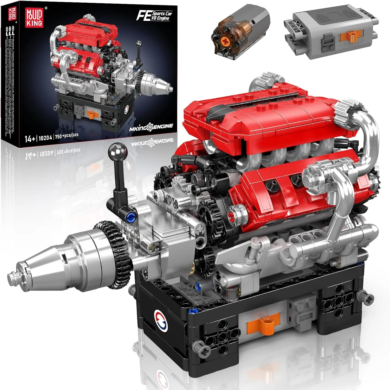 Mould King 10204 V8 Engine Model That Works - Build Your Own V8 Engine Toy, 8-Cylinder Petrol Car Engine Replica Model Building Kit for Adult (750 PCS)