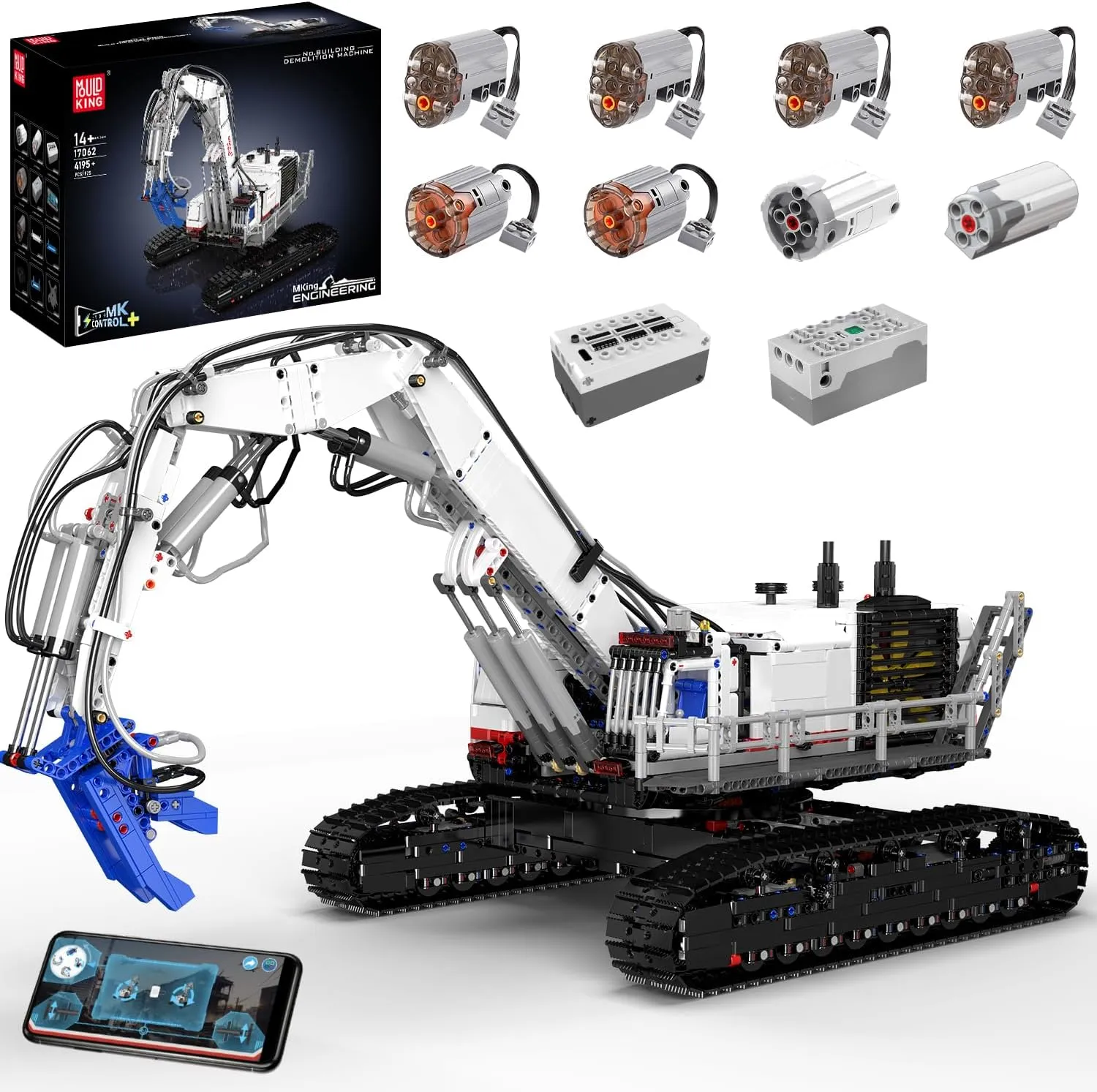 Mould King Mobile Demolition Crane Construction Set, APP Control Motorized Excavator Truck Building Blocks Kit, Assembly STEM Car Toys for Kids/Adults - Perfect for Creative Play and Learning (4195 )