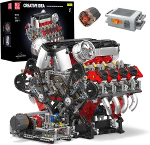 Mould King V8 Engine Model Kit That Runs - MOC Engineering Building Blocks Set With Battery and Motor - STEM Toys for Kids and Adults, 2718 PCS