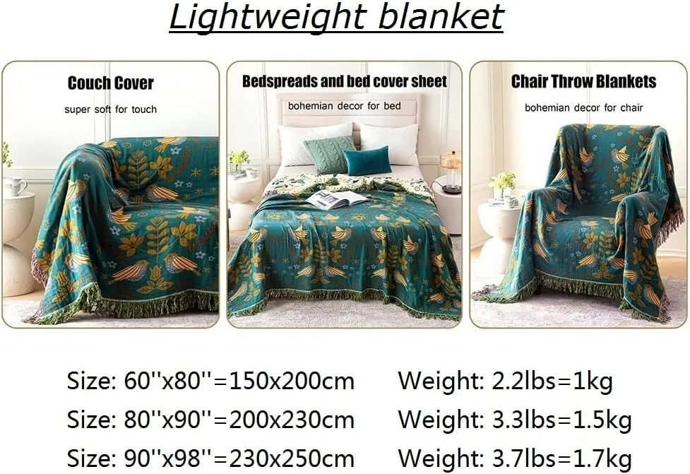 MSGKV Boho Throw Blanket 100% Cotton Blankets for Bed Couch 60''x80'', Soft Summer Blanket Travel Boho Quilt Muslin Blanket Home Decor Farmhouse Warm Throws Gifts for Women Mom