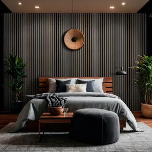 MSI 4-Pack Acoustic Wood Slat Wall Panels for Interior Decor, 3D Fluted Sound Absorbing Wood Paneling for Accent Wall Ceiling Kitchen Living Room Bedroom, Eco-Friendly MDF - 9.5 in. x 94.5 in. - Umber