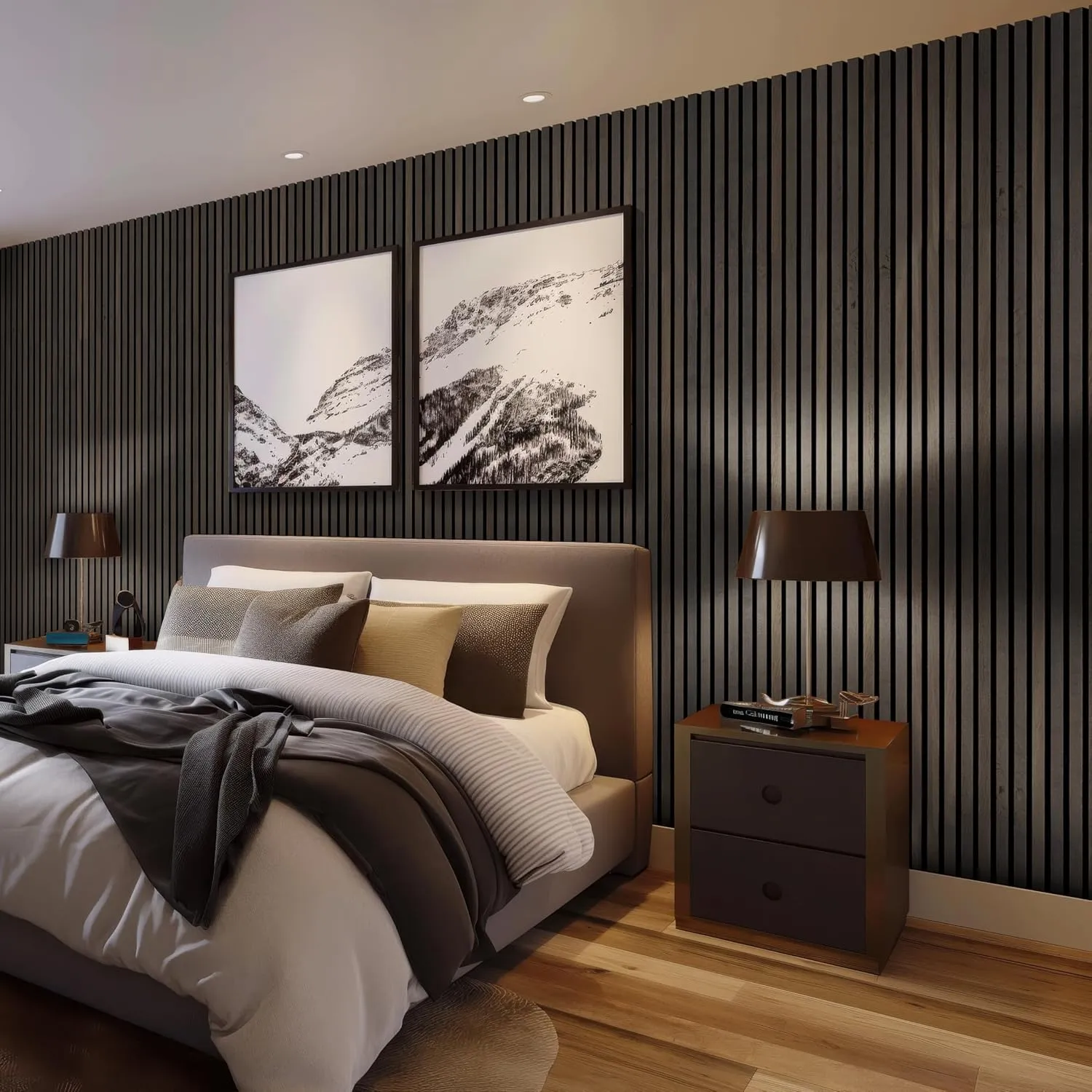 MSI 4-Pack Acoustic Wood Slat Wall Panels for Interior Decor, 3D Fluted Sound Absorbing Wood Paneling for Accent Wall Ceiling Kitchen Living Room Bedroom, Eco-Friendly MDF - 9.5 in. x 94.5 in. - Umber