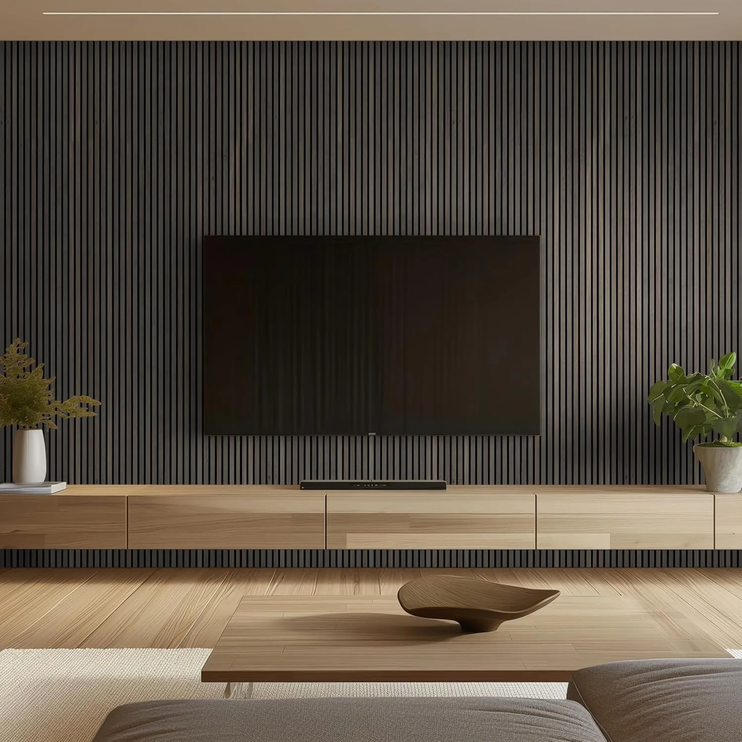 MSI 4-Pack Acoustic Wood Slat Wall Panels for Interior Decor, 3D Fluted Sound Absorbing Wood Paneling for Accent Wall Ceiling Kitchen Living Room Bedroom, Eco-Friendly MDF - 9.5 in. x 94.5 in. - Umber