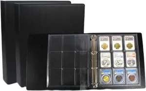 MUDOR Classic Binder with 2 Sheets Slab Pages, Coin Slab Album Set, Encap Coin Storage Sleeves Compatible with PCGS NGC Certified Holder (86x64mm-18 Pockets Binder)