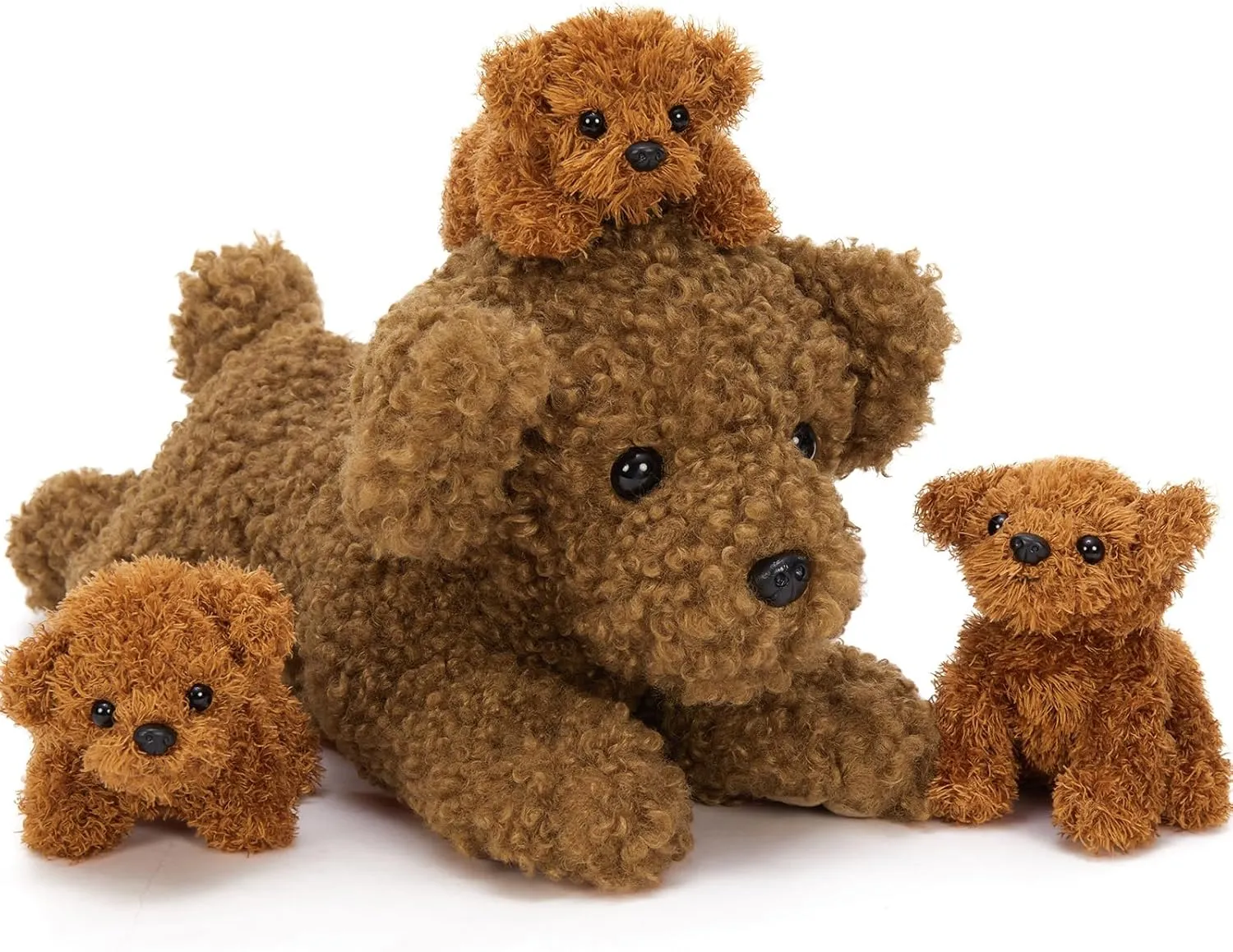 Muiteiur 4 Pcs Dog Stuffed Animals, 18.5 Inch Teddy Dog with Puppies, Brown Dog Plush for Kids Girls Boys, Gift for Birthday Theme Party