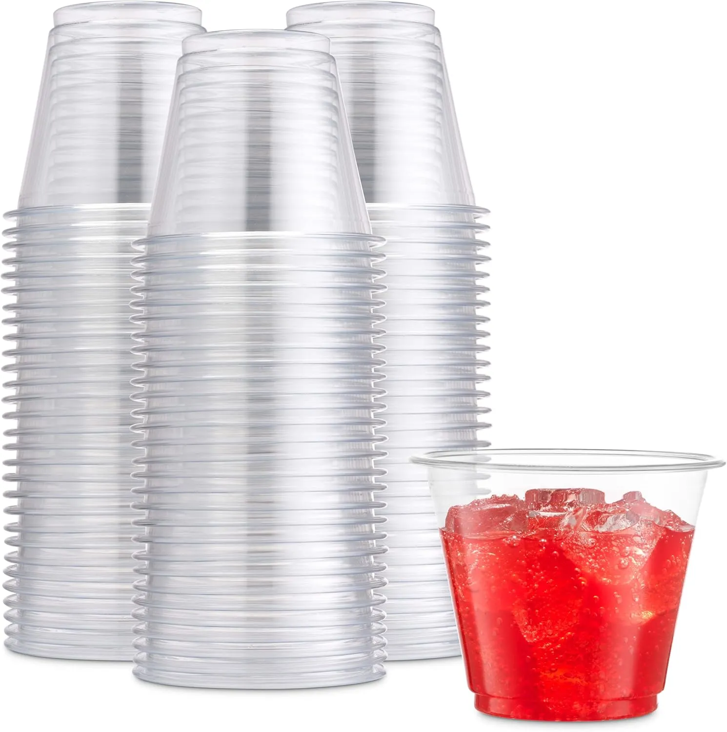 Munfix 250 Pack Clear Plastic Cups, 9 Oz Old Fashioned Tumblers, Disposable Drinking Cups, Bulk Plastic Party Cups for Birthday Parties, Picnics, Ceremonies, and All Events, Recyclable and BPA-Free