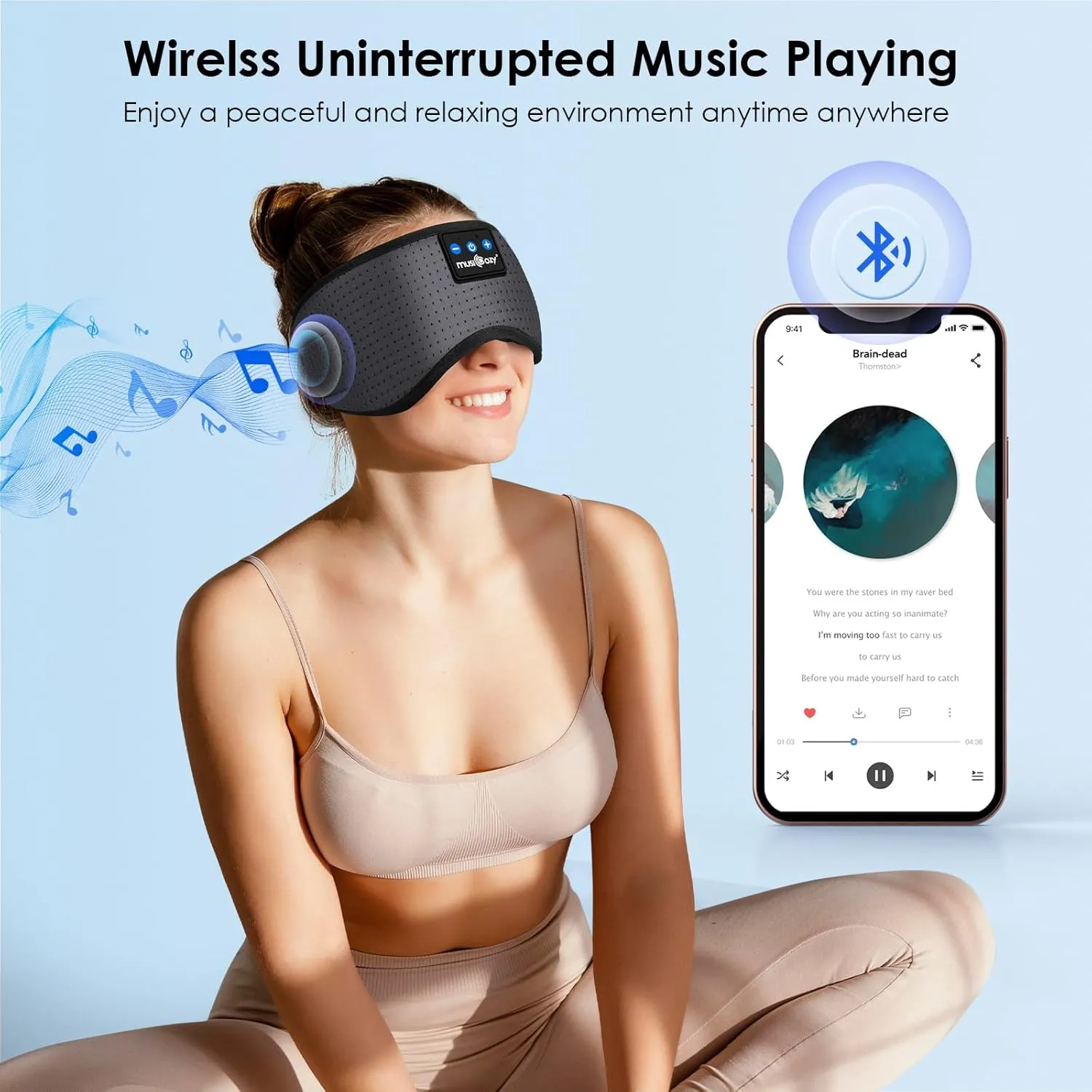 MUSICOZY Sleep Headphones Bluetooth 5.4 Breathable Sleeping Headphones Sleep Mask, Wireless Eye Mask Sleep Earbuds for Side Sleepers Men Women Office Travel Cool Tech Gadgets Gift