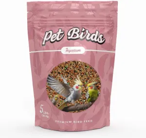 Mycelium Pet Bird Premier | Organic Bird Seed for Canaries, Finches & Parakeets with Vitamins, Egg, Canola & Flaxseed | Omega-3s & High-Protein for Feather & Energy Support | Non-GMO 5 lb Bag