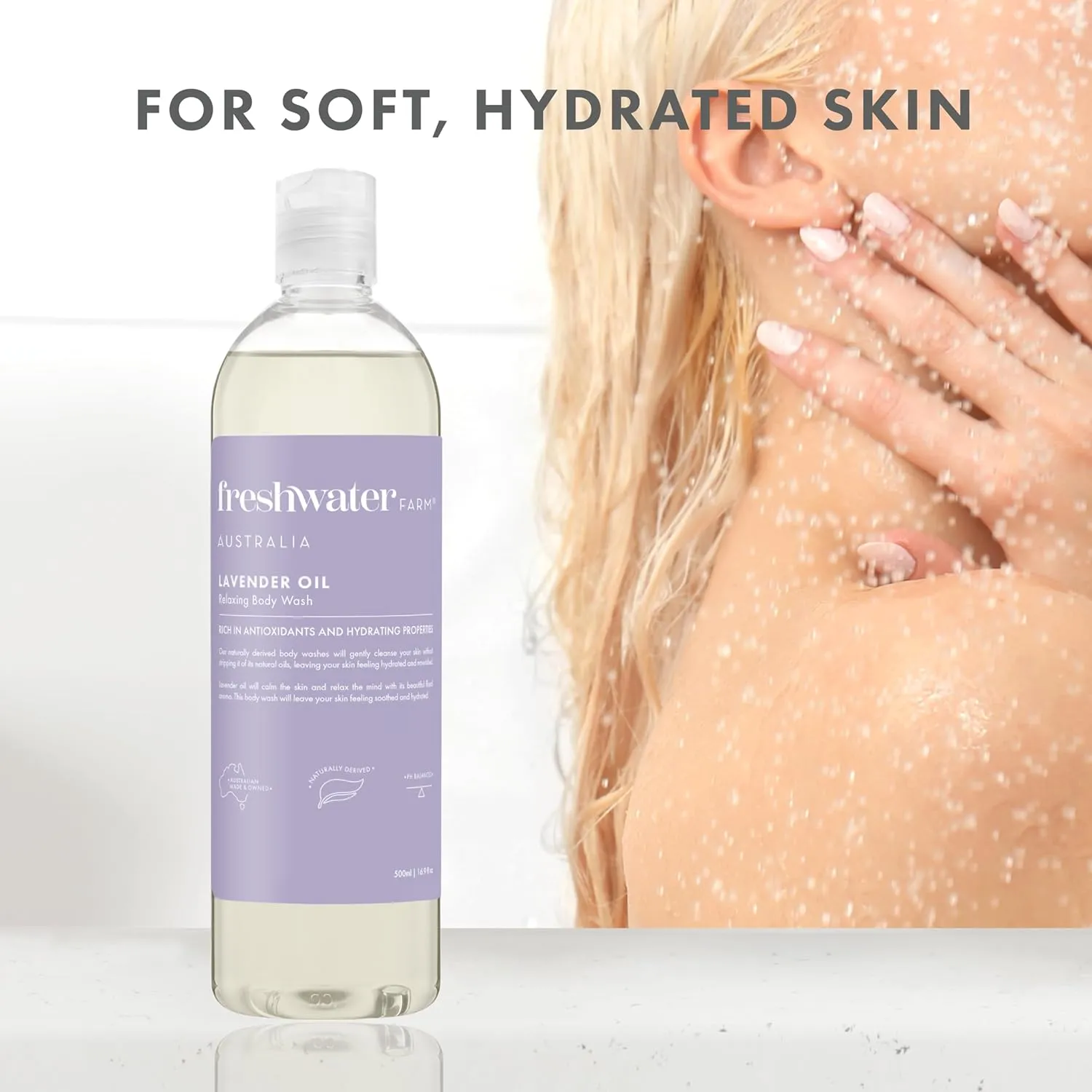 Naturally Derived Shower Gel Body Wash - Paraben, Phthlate Free, Relaxing Lavender Oil - Moisturizing Body Wash for Women - 16.9 fl oz 4PK